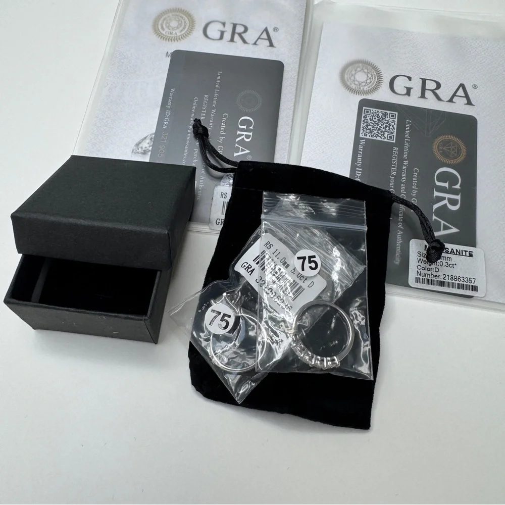 925 Sterling Silver Set “White Gold Look” Moissanite Rings for Women Size 7.5 - Picture 9 of 17